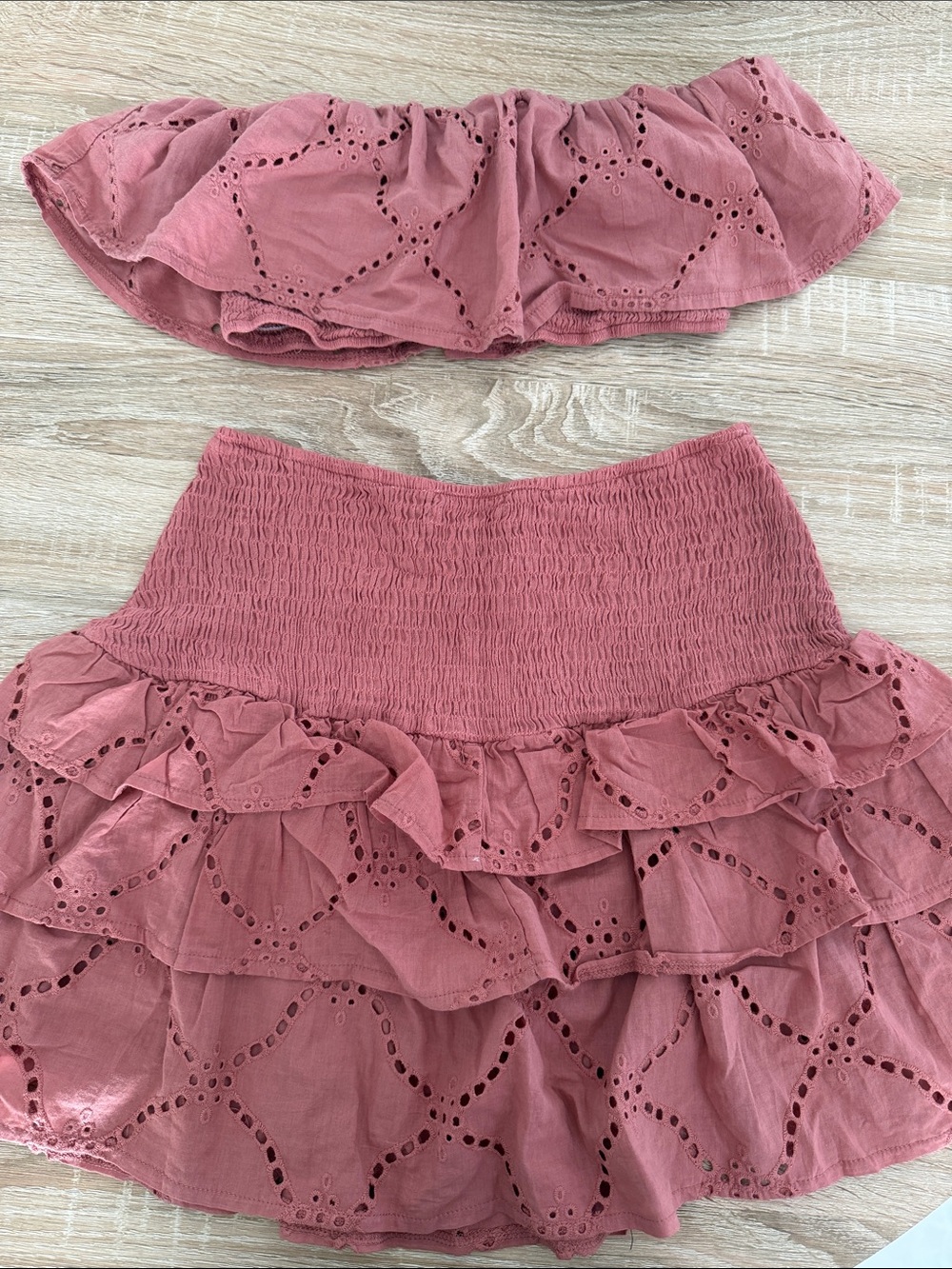 Fashion Nova Dusty Rose Smocked Eyelet Mini Skirt